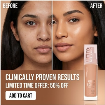 Maybelline Plump & Glow Foundation | 2% Niacinamide + Hyaluronic Acid, SPF 15, Dewy Finish & Instant Plumping Coverage