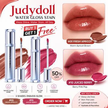 Judydoll Water Gloss Stain – Buy 1 Get 1 FREE – Glass Shine, Water Stain & All Day – Non-Sticky, Lightweight & Hydrating  | Waterproof, Smudge-Proof & Transfer-Proof
