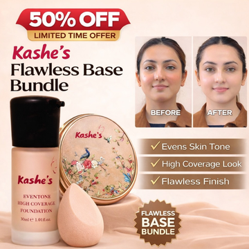 Kashe's Flawless Base Bundle | Eventone High Coverage Foundation + Compact Powder + Beauty Blender | Full Coverage, Long-Lasting