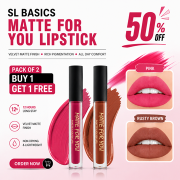 SL Basics Matte for You Lipstick – Pack of 2 - Velvet Matte Finish, Rich Pigmentation & All Day Comfort – 12H Long Stay, Non-Drying & Lightweight