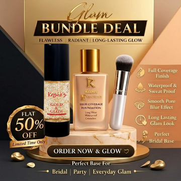 Glam Bundle Deal: Gold Infused Primer + High Coverage Foundation + Foundation Brush