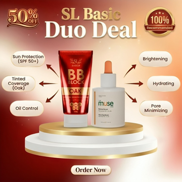 SL Basic Duo Deal: BB Cream with SPF 50+ & Muse Balance Serum | Brightening, Hydrating & Pore-Minimizing Skincare + Makeup Set