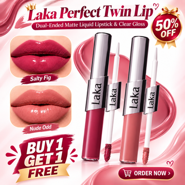 Laka perfect twin lip gloss (Matte + Glossy) - Dual ended matte liquid lipstick & clear gloss - Transfer proof stain - 24h Long-lasting