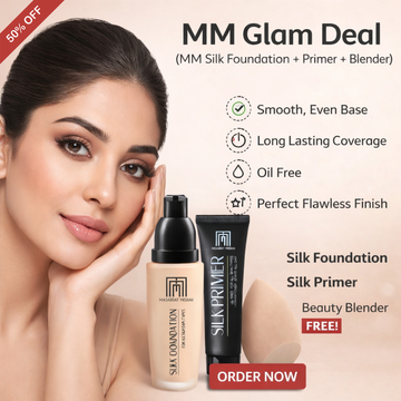 MM Glam Deal | Silk foundation + Silk Primer with free beauty blender | 24H wear, oil-free & Full coverage