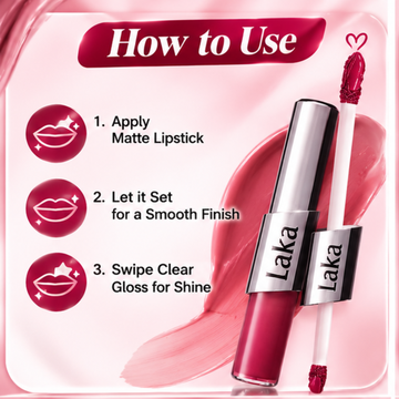Laka perfect twin lip gloss (Matte + Glossy) - Dual ended matte liquid lipstick & clear gloss - Transfer proof stain - 24h Long-lasting