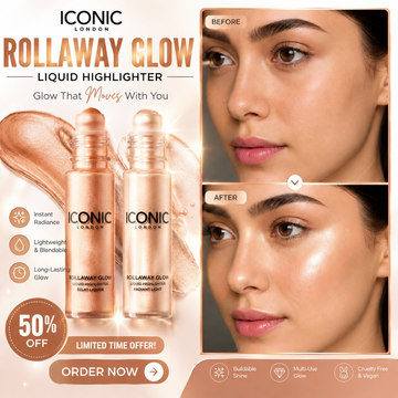 Iconic London Rollaway Glow Liquid Highlighter – Glow. Roll. Go. – Instant Radiance, Buildable Shine & Easy Roll-On – Lightweight, Blendable, Long-Lasting