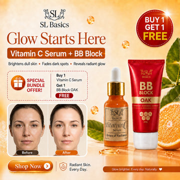 SL Basics Vitamin C Serum with FREE BB Block – Brighten + Protect – Complete Day Care Duo (Brightens, Fades Dark Spots +SPF 50+, Sun Protection, Evens Skin Tone)
